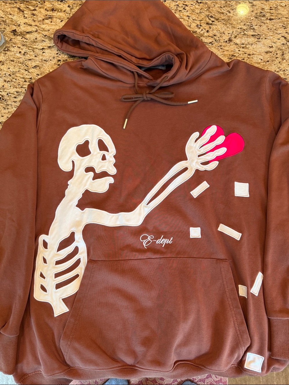 Aelfric Eden Brown Hoodie with White Skeleton and Pink Heart
